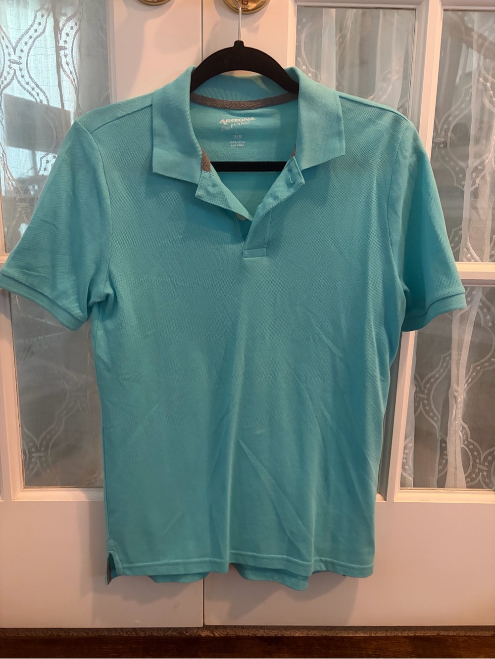 Arizona Jean Company Boys sz 14-16  Turquoise Polo Shirt EUC 100% cotton
